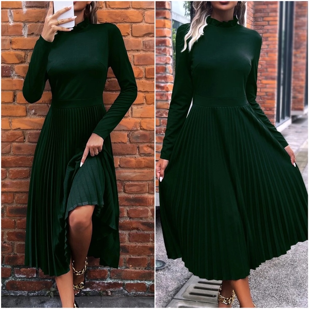 Classic Solid Pleated Minimalist Dress - Picture 7 of 7
